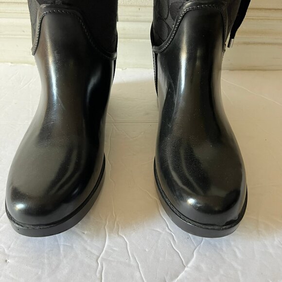 $400 COACH TRISTEE RAIN BOOTS LACE BACK MONOGRAM SIZE 8 US - Picture 2 of 9